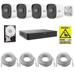 Sistem supraveghere IP UNV cu 4 camere exterior 4MP, microfon, NVR PoE, HDD 1TB