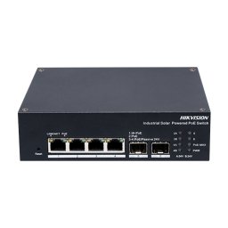 Switch industrial PoE Hikvision cu 4 porturi Gigabit, 2 SFP si RS485