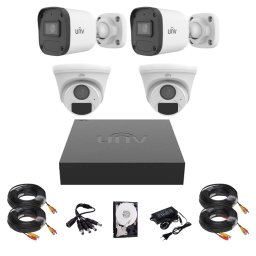 Sistem supraveghere Uniview cu 4 camere 2MP, audio, DVR si accesorii