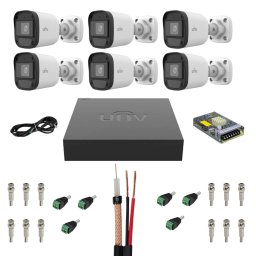 Sistem supraveghere Uniview cu 6 camere 2MP Full HD, microfon si DVR