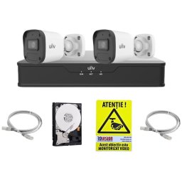 Sistem supraveghere IP UNV cu 2 camere exterior 4MP, PoE, NVR, HDD