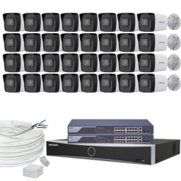 Sistem supraveghere Hikvision cu 32 camere 4MP, NVR 32 canale si PoE
