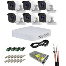 Sistem supraveghere Hikvision HiWatch cu 6 camere 5MP IR 20 m si DVR 8 canale