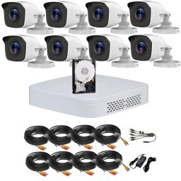 Sistem supraveghere Hikvision HiWatch cu 8 camere 5MP, DVR 8 canale si HDD 1TB
