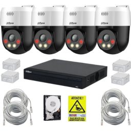Sistem supraveghere IP Dahua cu 4 camere rotative 5MP, NVR 8 canale PoE si HDD