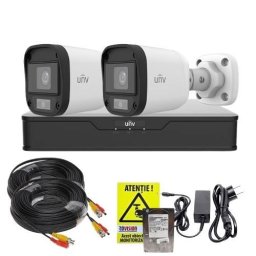 Sistem supraveghere Uniview cu 2 camere 5MP, color noaptea, HDD 500GB