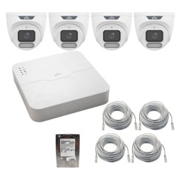 Sistem supraveghere IP Uniview cu 4 camere 4MP ColorHunter, NVR PoE 4K, HDD 1TB