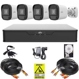 Kit supraveghere Uniview cu 4 camere 5MP ColorHunter si HDD 500GB