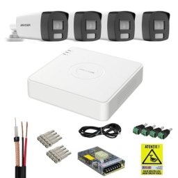 Sistem supraveghere Hikvision 4 camere 4K Dual Light cu DVR AcuSense