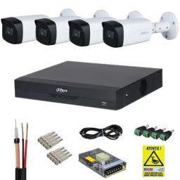 Sistem supraveghere Dahua 4K 8MP cu 4 camere exterior IR 80m si XVR