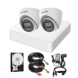 Sistem supraveghere Hikvision cu 2 camere 2MP Dual Light, DVR si HDD 500GB
