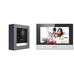 Kit videointerfon IP Hikvision cu monitor 7 inch tactil, Wi-Fi, PoE, IP65