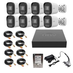 Sistem supraveghere Uniview cu 8 camere 2MP, microfon, HDD 1TB si XVR hibrid