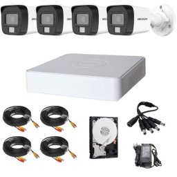 Sistem supraveghere Hikvision cu 4 camere 5MP Dual Light, audio si DVR