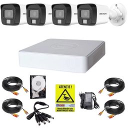 Sistem supraveghere Hikvision cu 4 camere 2MP Dual Light, audio si HDD 500GB
