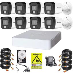 Sistem supraveghere Hikvision cu 8 camere 5MP, microfon, DVR, HDD