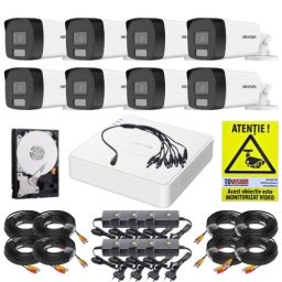 Kit supraveghere Hikvision cu 8 camere 2MP Dual Light, microfon si HDD 1TB