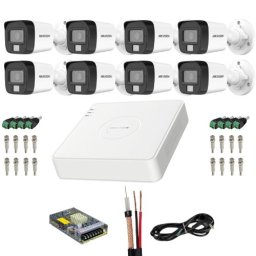 Sistem supraveghere Hikvision cu 8 camere 5MP audio, DVR 8 canale