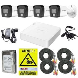 Sistem supraveghere Hikvision cu 4 camere 3K audio, DVR 4 canale si HDD 500GB