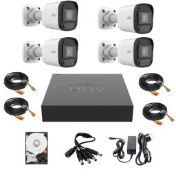 Sistem supraveghere Uniview cu 4 camere 2MP, microfon, IR 20m si HDD 500GB