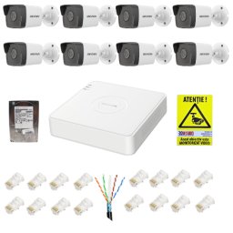 Kit supraveghere IP Hikvision cu 8 camere 2MP PoE, NVR 8 canale si HDD 2TB