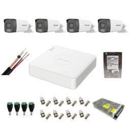 Sistem supraveghere Hikvision cu 4 camere 5MP, audio, DVR 4 canale, HDD 1TB