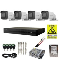 Kit supraveghere Hikvision 5MP cu 4 camere Bullet IR, HDD 1TB si online