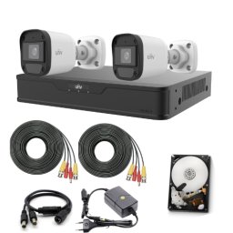 Sistem supraveghere Uniview cu 2 camere 5MP, audio, IR 20 m si DVR 4 canale