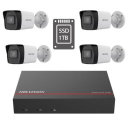 Kit supraveghere video Hikvision cu 4 camere IP PoE 4MP si NVR SSD 1TB