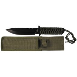 Cutit full tang Fox Outdoor cu lama neagra de 16 cm si teaca