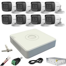 Sistem supraveghere Hikvision cu 8 camere 5MP, microfon si DVR 8 canale