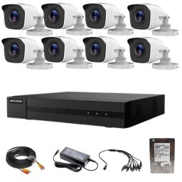 Sistem supraveghere Hikvision HiWatch cu 8 camere 2MP, DVR si HDD 1TB
