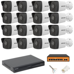 Sistem supraveghere Hikvision cu 16 camere IP 4MP, NVR 4K si accesorii
