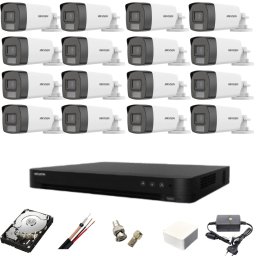 Sistem supraveghere Hikvision cu 16 camere 5MP Dual Light, DVR AcuSense si HDD 4TB