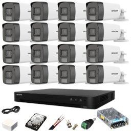 Sistem supraveghere Hikvision cu 16 camere 5MP Dual Light, DVR 8MP, HDD 4TB