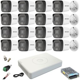 Sistem supraveghere Hikvision cu 16 camere 5MP Dual Light si DVR AcuSense