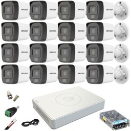 Sistem supraveghere Hikvision cu 16 camere 2MP Dual Light audio si DVR