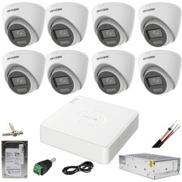 Sistem supraveghere Hikvision cu 8 camere 5MP Dual Light si HDD 1TB