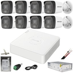 Sistem supraveghere Hikvision cu 8 camere 5MP Dual Light si HDD 1TB
