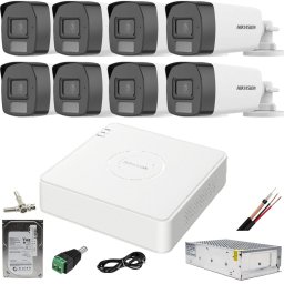 Sistem supraveghere Hikvision cu 8 camere 2MP, microfon si HDD 1TB