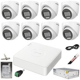 Sistem supraveghere Hikvision cu 8 camere 2MP Dual Light si HDD 1TB