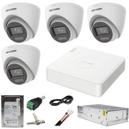 Sistem supraveghere Hikvision cu 4 camere 2MP Dual Light si DVR AcuSense