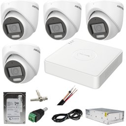 Sistem supraveghere Hikvision cu 4 camere 2MP AcuSense si HDD 500GB