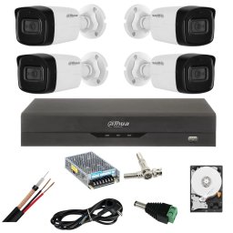 Sistem supraveghere Dahua 4 camere 5MP cu microfon, IR 80 m si HDD 1TB