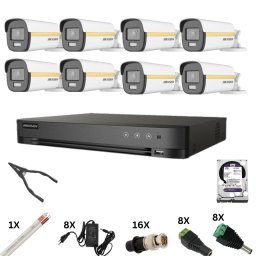 Kit supraveghere Hikvision 8 camere 8MP ColorVu cu DVR 8 canale si HDD 1TB