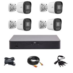 Kit supraveghere Uniview cu 4 camere 5MP, DVR hibrid 4 canale si accesorii