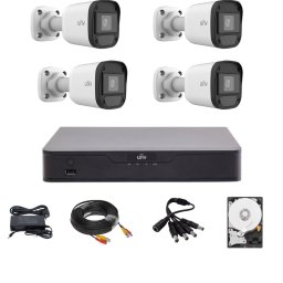 Sistem supraveghere Uniview cu 4 camere 5MP, DVR hibrid, HDD si IR 20 m