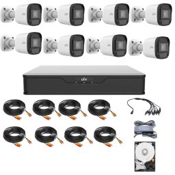 Sistem supraveghere complet Uniview cu 8 camere 5MP, XVR 8 canale si HDD