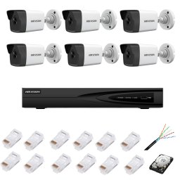 Sistem supraveghere Hikvision cu 6 camere IP 4MP, NVR 8 canale 4K