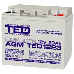 Acumulator AGM VRLA 12V 23Ah High Rate cu terminal F3, 181x76x167 mm
